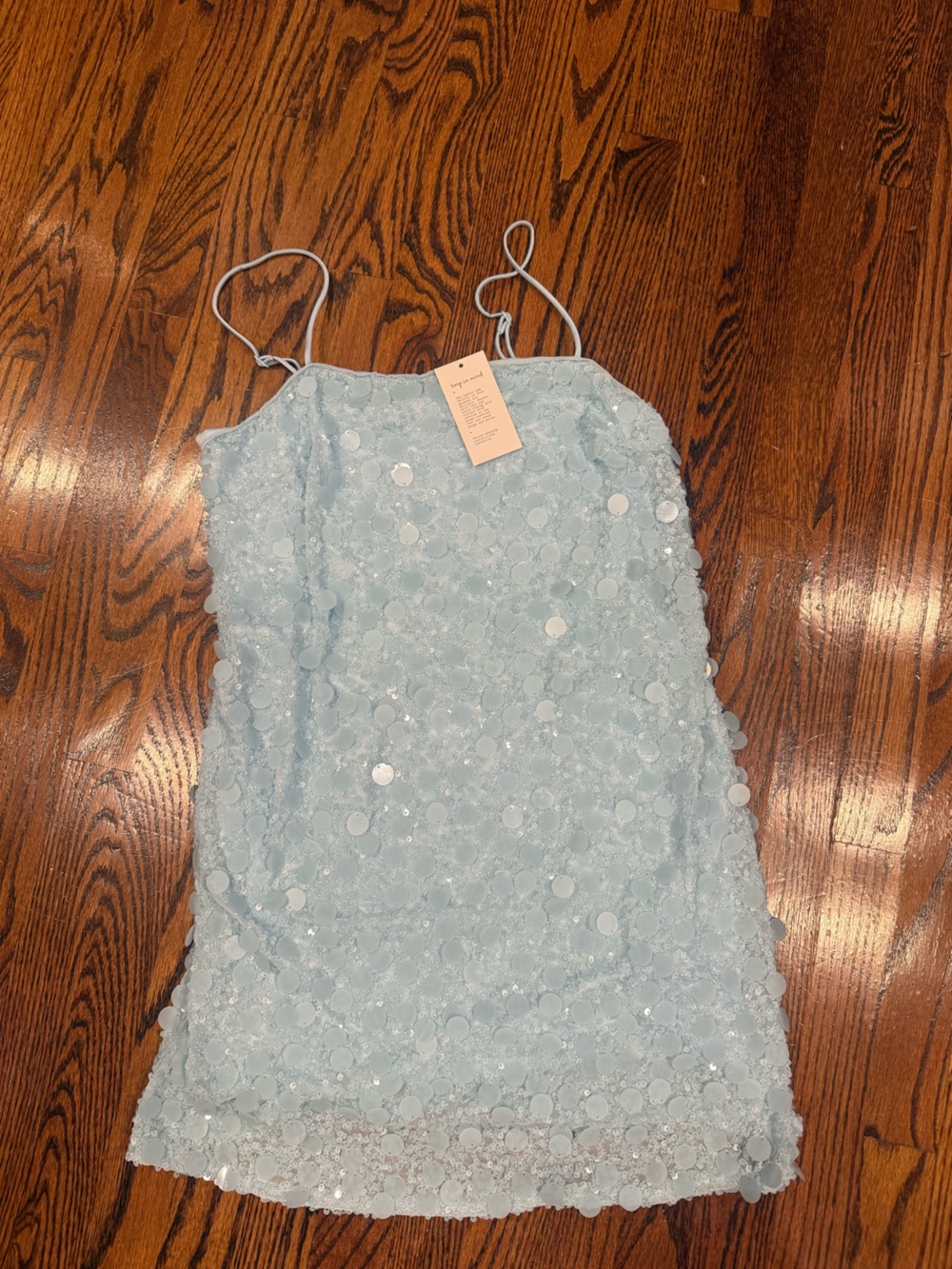 Light Blue Sequin Circle Appliqué Spaghetti Strap dress